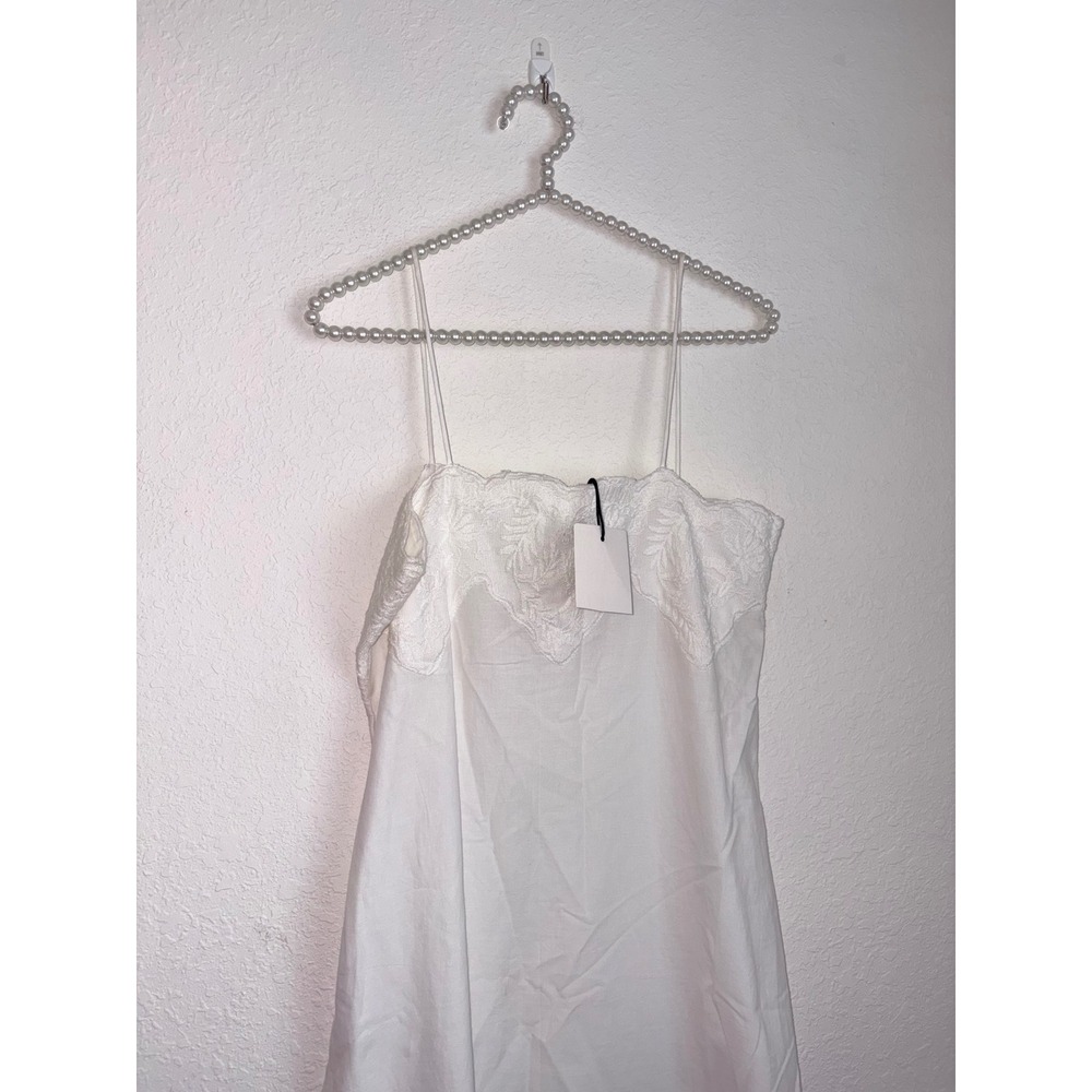 Zara Linen Midi Dress medium White New Embroidered Scallop Spaghetti Strap - Picture 4 of 16